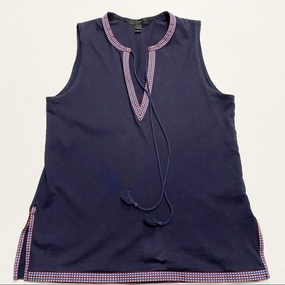 J. Crew Sleeveless Navy Top - XXS - Ribbon Trim - Deep V Neck - Picture 9 of 10